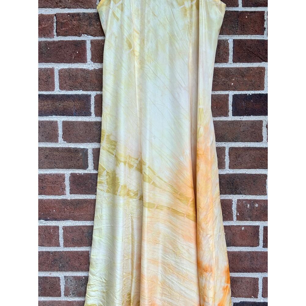 Antique Hand Dyed Acetate Slip Dress Yellow Orange Ombre Shibori REEEGAN - Picture 3 of 10